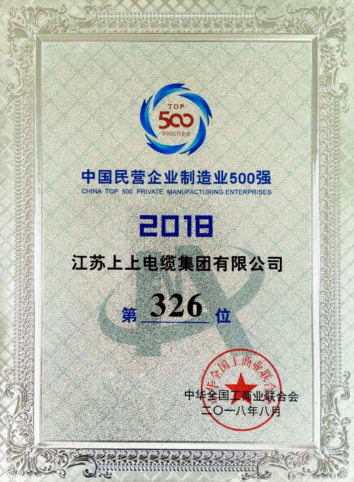 mg不朽情缘电缆一连八年入围中国民营企业制造业500强